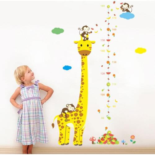 Cartoon Giraffe Monkey 50*70cm Growth Chart Wall Stickers For Kids Rooms Home Decor Diy Height Measure Wall Decals Pvc Mural