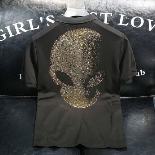 2021 summer mens lapel polo shirt Korean slim lead T-shirt trend hot drill short sleeve men