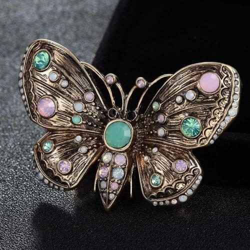 Luxury Brand Antique Gold Vintage Butterfly Brooches Jewelry For Women Men Blue Opal Mens Brooch Pin Hijab Accessory For Hats