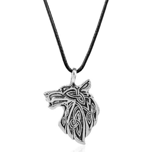 Man Woman Punk Jewelry Viking Jewelry Fenrir Wolf Head Pendants Necklaces Leather Rope Necklace