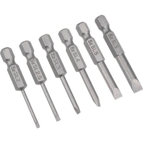 Uxcell 6pcs Slotted Bits Set 1/4 Inch Hex Shank SL2-SL6 Magnetic Screwdriver Bit Set 50mm Length S2 Screw Driver Kit Tools