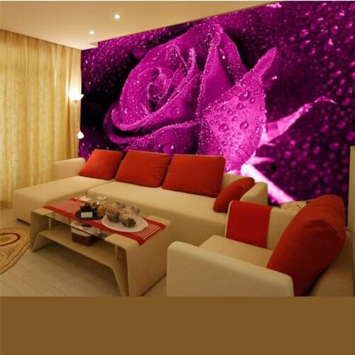 Custom Mural Wallpaper 3D Stereo Non-woven Murals Bedroom Living Room TV Background Purple Rose Flower 3D Photo Wallpaper Rolls