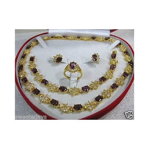 New Style Hot sale********Womens Jewelry Purple Necklace Bracelet Earring Ring Fashion Wedding Party Jewellery