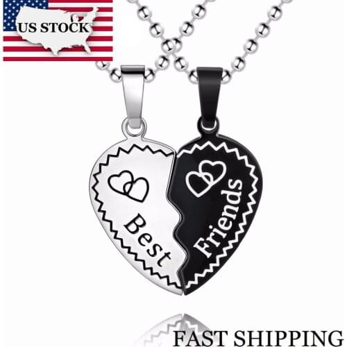 US STOCK Uloveido Couple Necklaces Pendants for Best Friend Friendship Necklace Set Stainless Steel Chain Colar Ketting 5%STN120