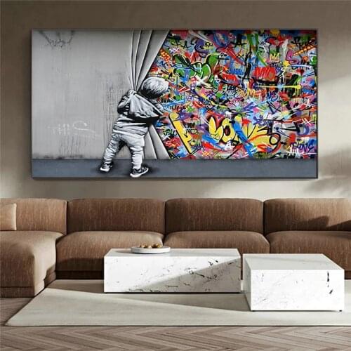 Behind Graffiti Art Child Inkjet Canvas Painting Street Graffiti Art Posters and Prints Wall Art Pictures for Living Room Decor
