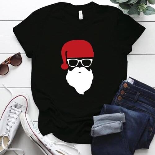 Merry Christmas Clothes Tops Santa Claus Printed Plus Size S-5xl Cotton Woman Tshirts Holiday Loose Neck Tee Shirt Femme