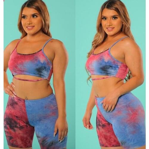 Sexy Women Two-pieces Suit Sleeveless Strap Hollow Out Tank Bra Crop Tops High Waist Print Shorts Pants Trousers Tracksuits