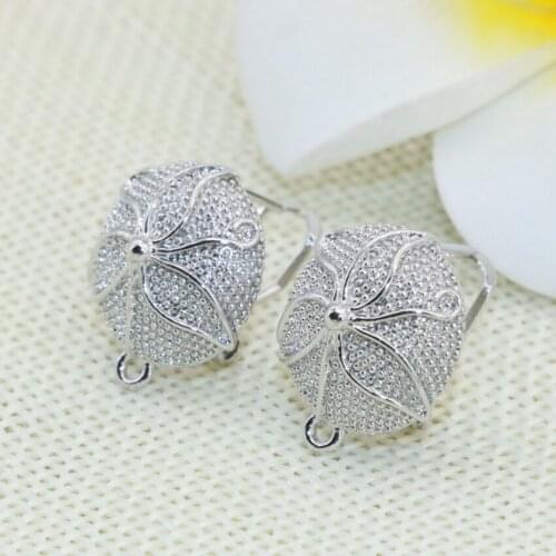 Fashion Top Quality Carved Flower Flatback Round 15mm Stud Earrings for Girls Gift Silver-color Frost Matte Jewelry B2834