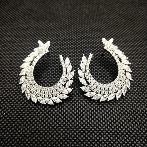 Luxury Fashion Shiny Crystal Feather Circle Earrings For Women Exquisite Zircona Party Wedding Jewelry Accessories Zk30
