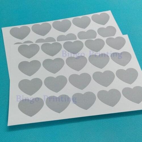 Scratch Off Sticker 27mm x 32mm Love Heart Shape Silver Color For Secret Code Cover Home Game Wedding