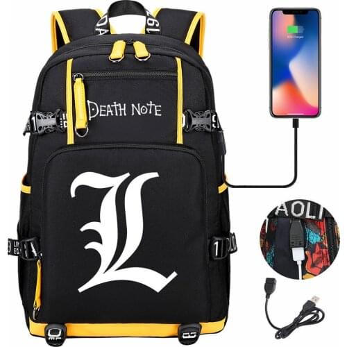 Anime Death Note Backpack Men Women Large Capacity School Bag Laptop Bag Waterproof Multifunction USB Charging Travel Backpack