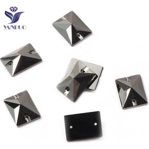 YANRUO 3250 Rectangle Jet Hematite Flat back Sew On Stones Glass Rhinestones Crystal For Dresses