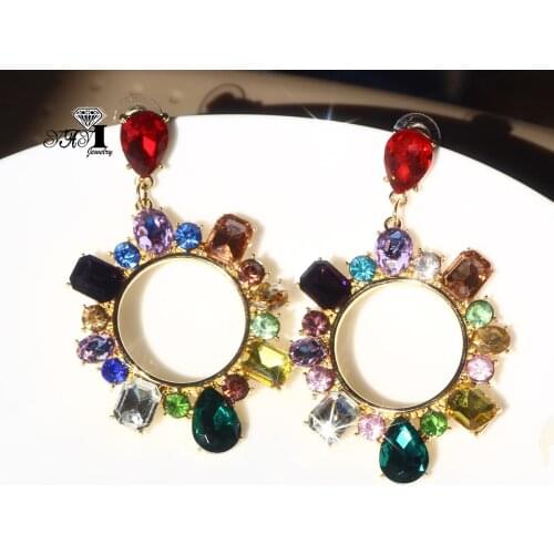 YaYi Jewelry Multi Glass Flower Dangle Women Ancient Gold Color Wear Ear Band Tassel Wedding Stud Drop Hoop Clip Earrings