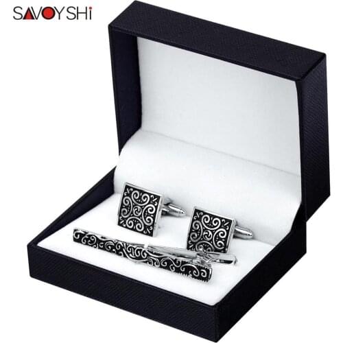 SAVOYSHI Classic Retro pattern Cufflinks Tie Clips Sets for Mens Accessories Fashion Cuff links Business Gift Brand Jewelry