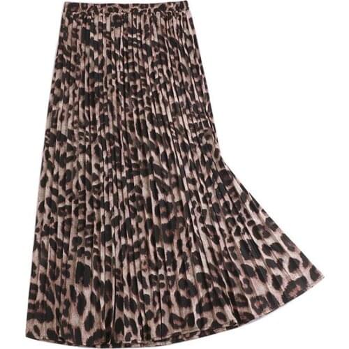 Womens Skirts Leopard Print Maxi Skirt 2021 Summer Vintage Animal Snake Printed Pleated Midi Skirt Gothic High Waist Long Skirt