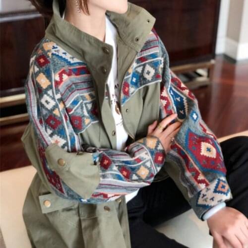 Women Denim Jackets Spring Coat Windbreaker Fashion Printing Stitching Cloting Female Zipper Loose Casual 2021 Abrigos Mujer Top