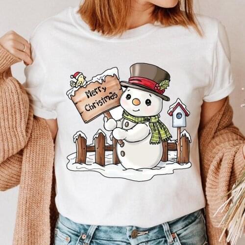 Women Snowman Trend Cute New Year Holiday Tshirt Top Happy Merry Christmas Cartoon Clothes Graphic Style Female Tee T-shirt