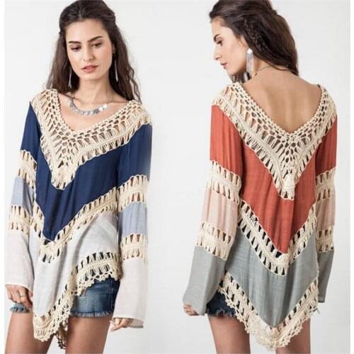 Crochet Sexy Pullover Womens Poncho Hollow Out Sweater Women Pull Femme V-Neck Womens Jumpers Bohemia Autumn Capes And Ponchoes