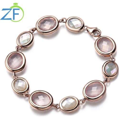 GZ ZONGFA Fashion Handmade Natural Pink Gem Bracelet Mother of Pearl bracelet jewelry 925 Sterling Silver Tennis Bracelet