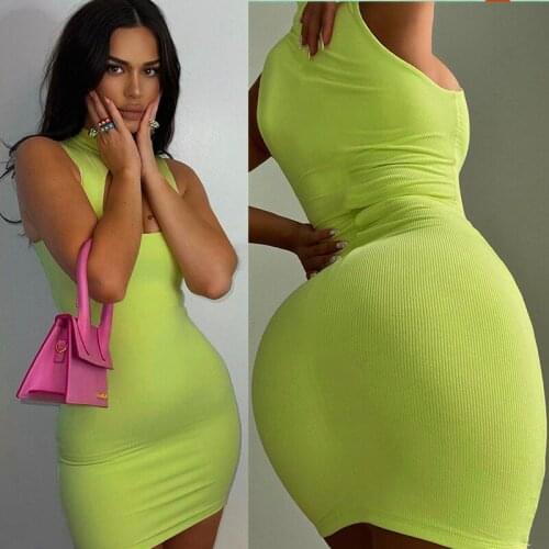 SKMY 2021 Summer Polyester Bodycon Casual Womens Fashion Sleeveless Round Neck Sexy Hollow Slim Buttocks Evening Party Dress