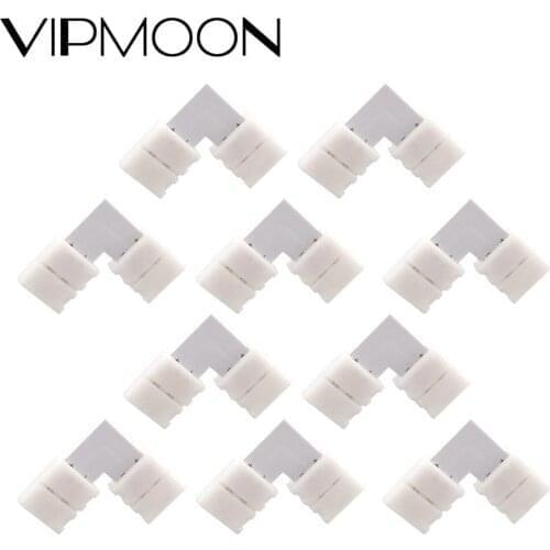 10Pcs LED Connector L Shape 2Pin Corner Connector 8mm for LED Strip Light Single Color Solderless Clip-on Coupler Connector
