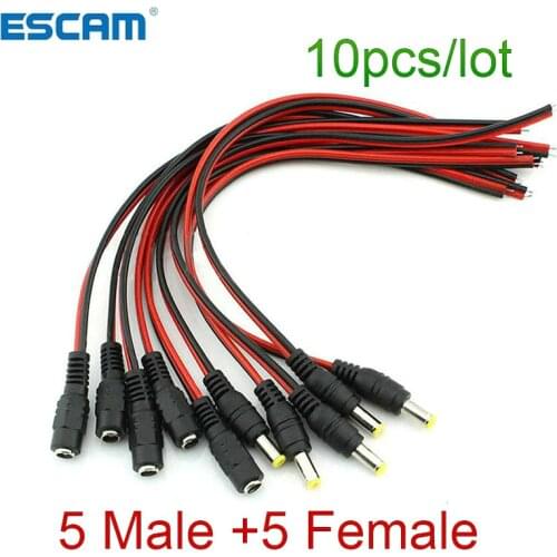 10pcs/Lot 2.1x5.5 Mm Male Female Plug 12V Dc Power Pigtail Cable Jack For Cctv Camera Connector Tail Extension 12V DC Wire