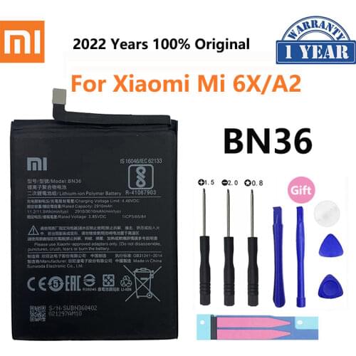 100% Orginal Xiao mi BN36 3010mAh Battery For Xiaomi 6X A2 Mi6X MiA2 M6X MA2 High Quality Phone Replacement Batteries