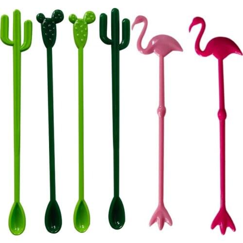 6 Pcs/set New Cactus Flamingo Coffee Spoons with Long Handle Honey Stir Tea Spork Ice Cream Dessert Muddler Puddler Bar Tools