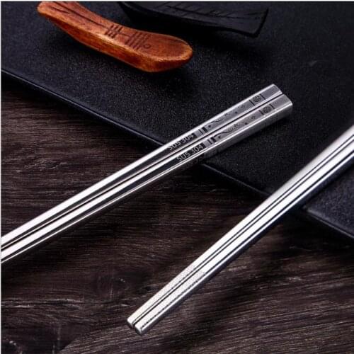 8 Pairs Plum Blossom Pattern Stainless Steel 23.5cm Chopsticks Square Laser Anti-Scalding Anti-Skid for Household