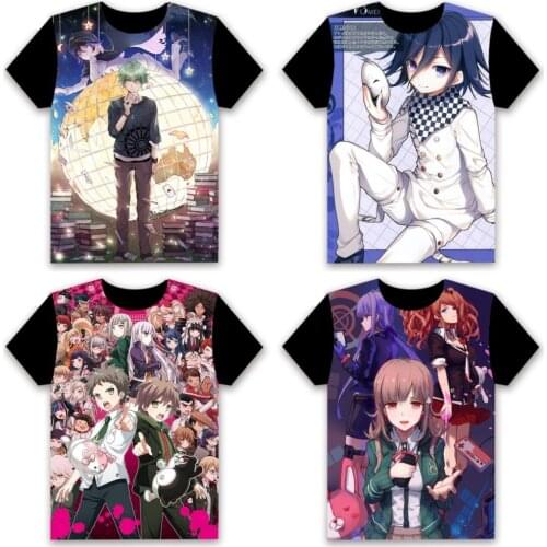 Anime T-shirt Danganronpa V3 Ouma Kokichi Komaeda Nagito Cosplay Short Sleeve Unisex Casual Black Tee Summer Fashion Tops COOL