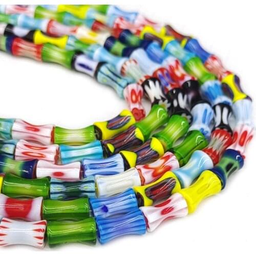 Apx 37pcs Multicolor Bamboo Shape Murano Lampwork Beads For Jewelry Making Loose Spacer Beads Murano Glass Beads DIY Bracelet