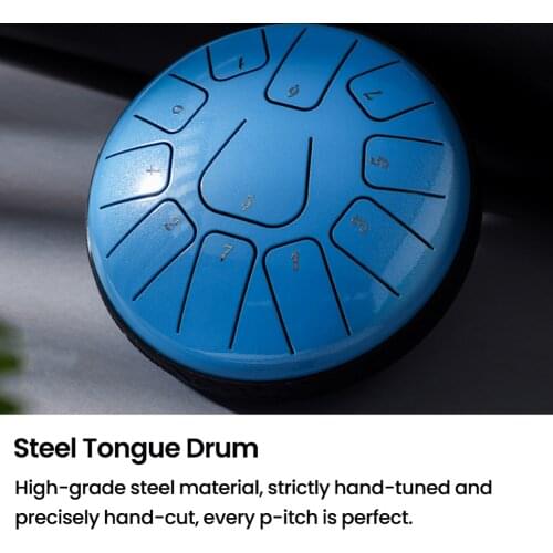 6 inch 11-Tone Steel Tongue Drum Hand Pan Drums with Drumsticks Percussion Musical Instruments