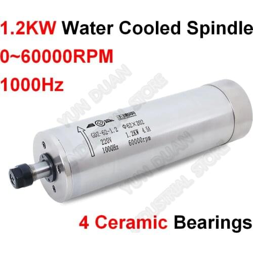 Changsheng 60000rpm 1.2KW 62MM 1000Hz ER11 Water Cooled Spindle Motor 220V AC CNC engraving Carving machine Router Woodworking