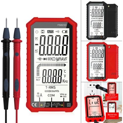 600V Digital Multimeter 6000 Counts AC DC Digital Display True RMS NCV Resistance Diode Capacitance Temperature Frequency Measur