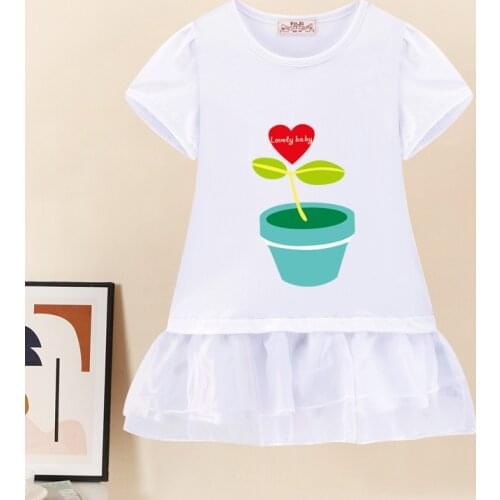 Childrens Clothing 2121 New Girl T-shirt Skirt Skirt Style Little Princess Tutu Dtyle 4-5-6 Years Old Baby Short Sleeves