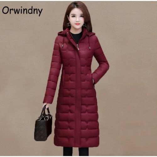 Orwindny Long Winter Jacket Women Light Parkas Hooded Down Cotton Padded Coat Outerwear New Fashion Plus Size M-4XL Parka Ladies