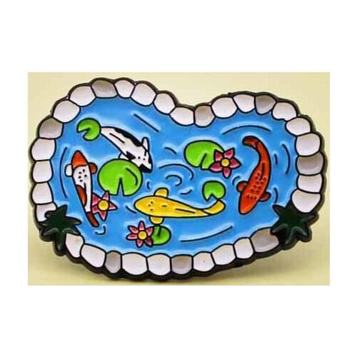 Blue lotus pond Enamel Brooch Koi with lotus leaf lotus flower Lapel Pin Backpack jackets plant Badge Childrens gifts brooches