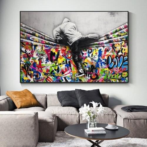 Graffiti Art Behind The Curtain Street Art Canvas Painting Posters and Print Cuadros Wall Art Pictures for Home Decor (No Frame)