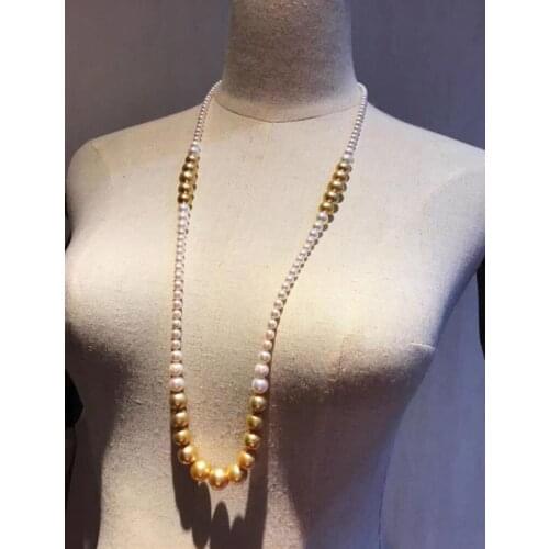 Classic 8-13mm freshwater round multicolor pearl necklace 38inch 925silver