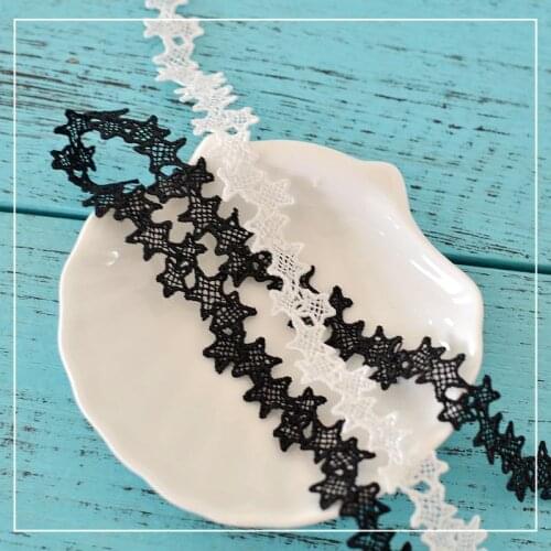 1Yards Latest Embroidery Lace Fabric Star Lace Applique 1.5cm Ribbon Black White Wedding Dress Sewing Trimmings dentelle RG14