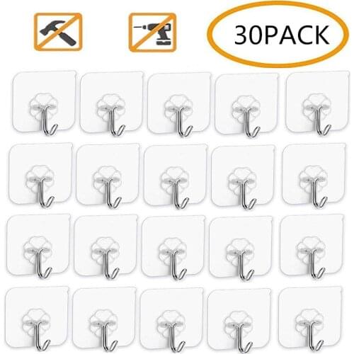 10/20/30PCS Wall Hooks Strong Transparent Suction Cup Sucker Hanger Seamless Door Wall Hanging Hook for Kitchen Bathroom Office