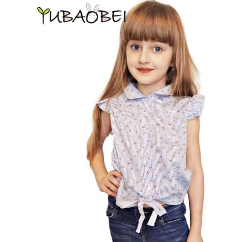 2018 Spring Summer Baby Girl Blouses Kids Stripe Shirt Children Ruffle Sleeve Shirts Casual Floral Cotton Clothing Kids Clothes