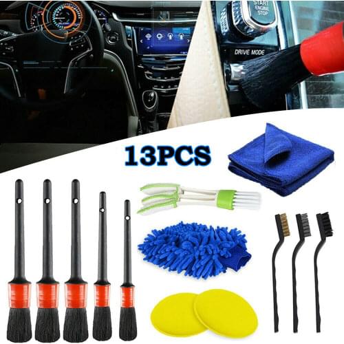13Pcs Car Detailing Brush Kit Boar Hair Auto Interior Wheel Gap Wet and Dry Cleaning Tool for Removing Dust Bread Crumbs