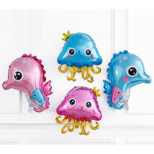 New Pink Blue Seahorse Octopus Gradient Color Pearl Shell Aluminum Film Balloon Ocean Birthday Party Decoration Cartoon Animal