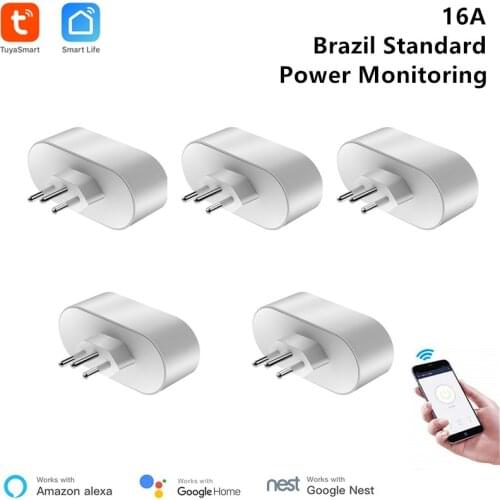 Wholesale 5 Piece Brazil WiFi 16A Outlet Wireless Control for Home Automation Tuya Smart Compatible with Alexa Power Monitor