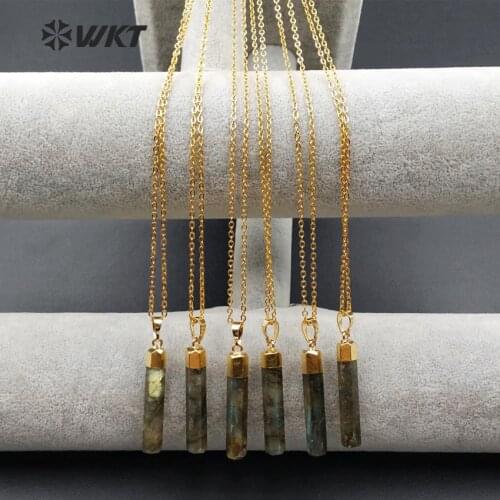 WT-N1007 Wholesale fashion jewelry natural labradorite necklace High quality hexagon shape quartz with 24k gold electroplate