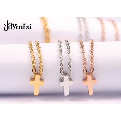 Jaymaxi Cross Necklace Simple Small Pendant Women Men Jewelry 3 Colors Elegant Stainless Steel Necklace