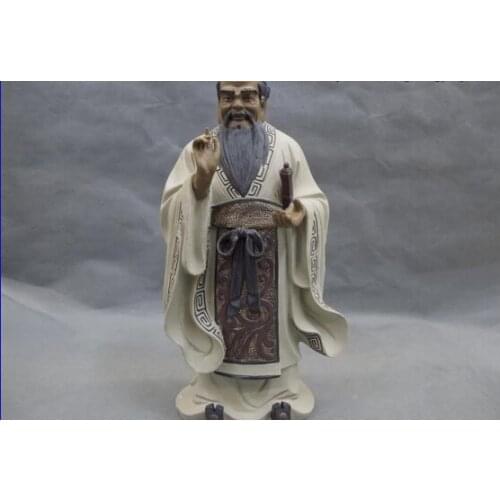 Song voge gem S0067 16 China Folk Pottery WuCai porcelain Famous Confucius Kong Zi KongZi God Statue