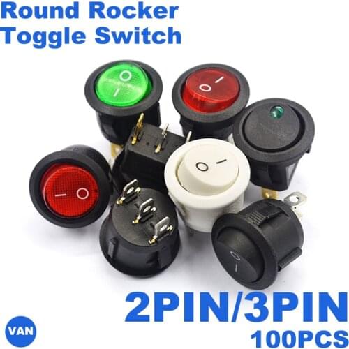 30/50/100PCS 2PIN/3PIN Red Black White ON/OFF 6A/250V Round Rocker Toggle Switch Plastic Push Button Switch