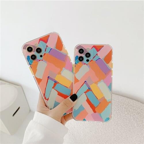 Colorful geometric Splice Phone Case For iPhone 12 Cases For iPhone 11 Pro Max XR X 7 8Plus Camera Protection Anti knock Cover